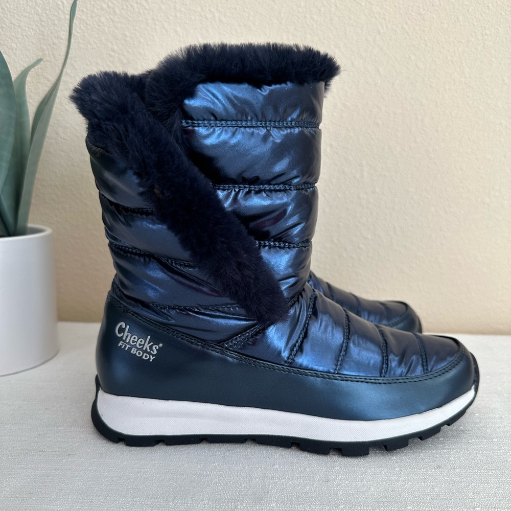 New Tony Little Cheeks Blue Faux Fur Fit Body Water-Repellent Boots Woman’s 6M